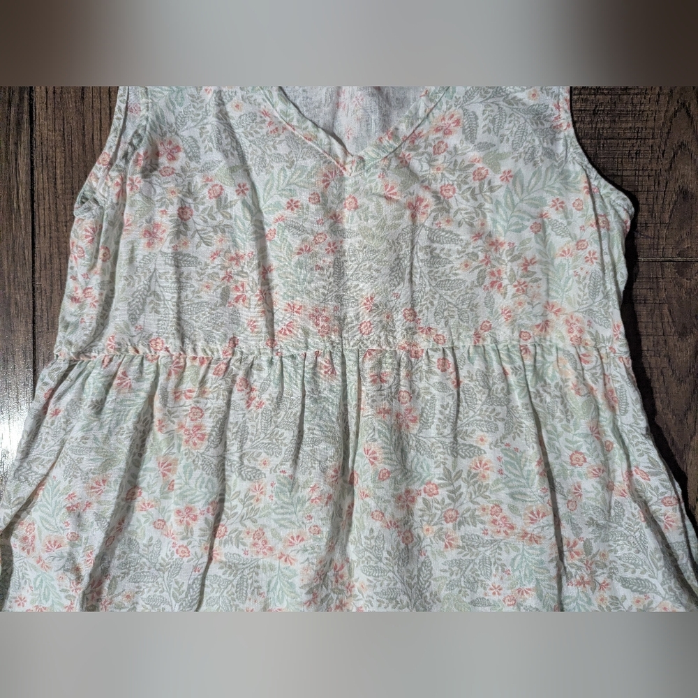 Joie Women's 100% Linen Tiered Summer Dress Size XS Soft Peach & Green On Cream - Picture 3 of 14